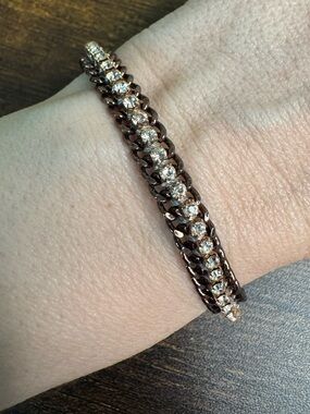 Stella & Dot Gold Copper Tone Crystal Chain Bracelet Boho Vibes 7.25-7.5”